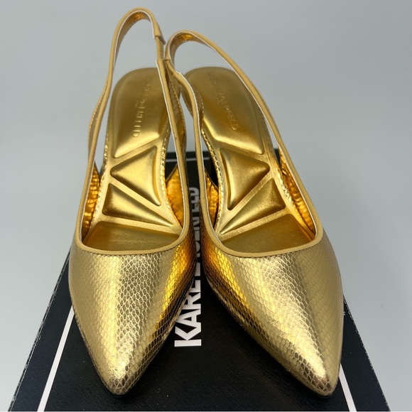 Karl Lagerfeld Gold Slingback Heels - Picture 4 of 10